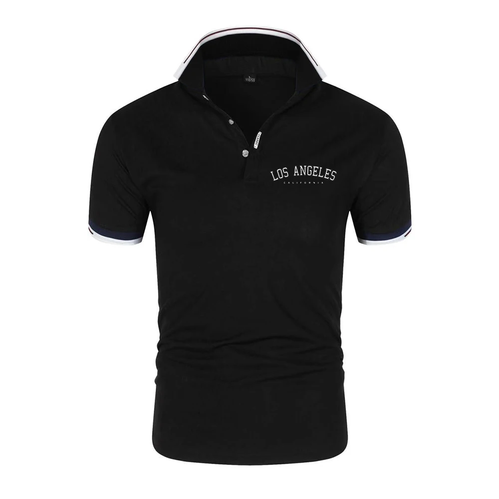 Los Ángeles diseño de letras moda 2025 nuevo hombre verano Color sólido manga corta alta calidad clásico Slim Fit Polo camisa