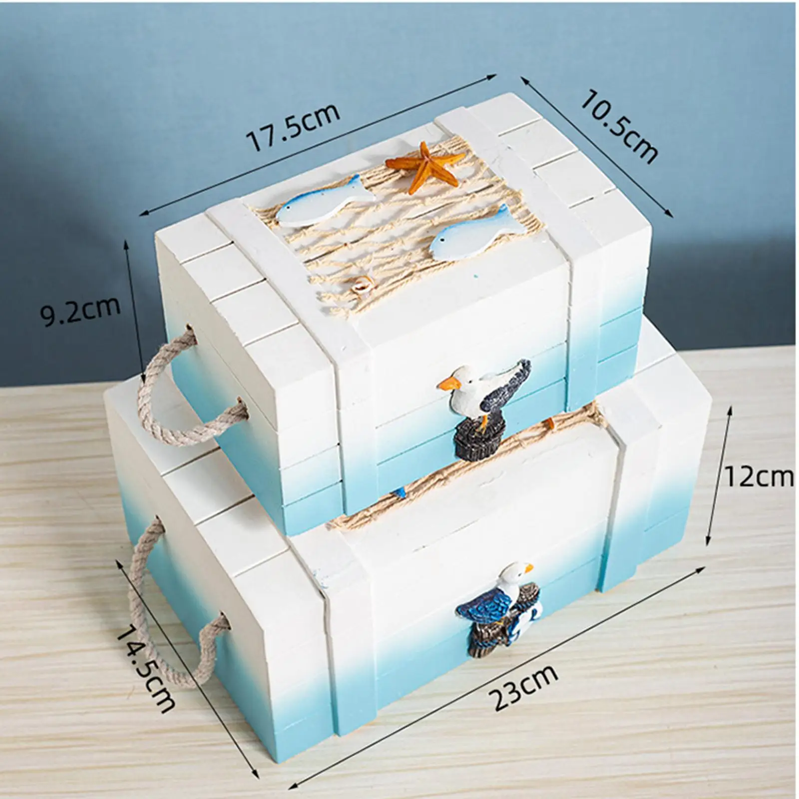 

2 Pieces Mediterranean Wooden Storage Box Sundries Organizer for Photography for Home