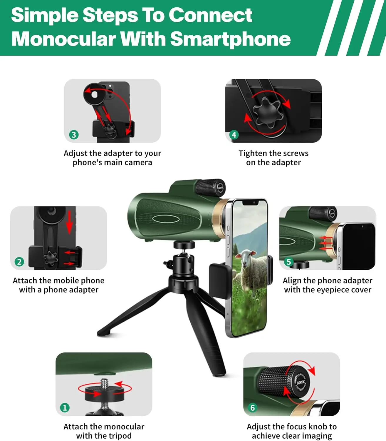 Telescopio para adultos, monoculares de visión más grande, Smartphone de alta potencia, Monocular para pájaro