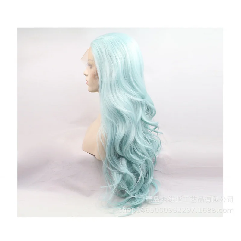 Hand-woven front lace synthetic fiber wig for cosplay, women's free-parting long curly hair with big waves