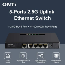 ONTi 2.5G unmanaged Uplink Ethernet switch with 1*2.5G RJ45 port and 4*100/1000M RJ45 ports,Home Lab Switch Plug and Play