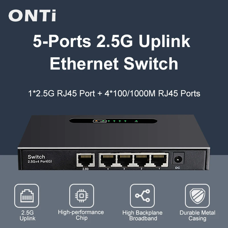 Imagem -01 - Interruptor Ethernet Onti-uplink 2.5g com 1x2.5g Porta Rj45 e Portas 4x10 1000m Rj45 Interruptor de Laboratório Doméstico Plug And Play interruptor ethernet onti uplink 25g com 1x25g porta rj45 e portas 4x10 1000m rj45 interruptor de laboratorio domestico plug and play 01