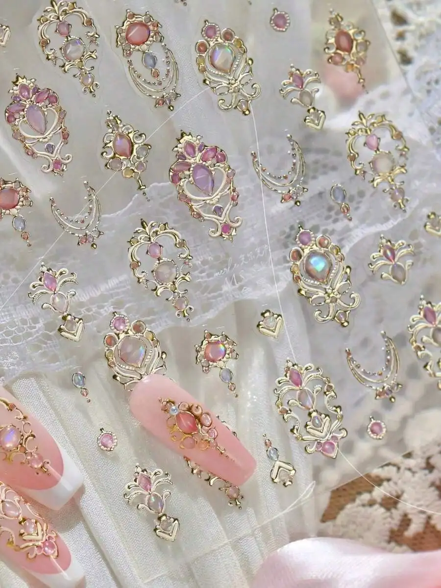 

1Sheet 5D Gold Rimmed Nail Art Stickers, Elegant Baroque Style Nail Decals for Manicure