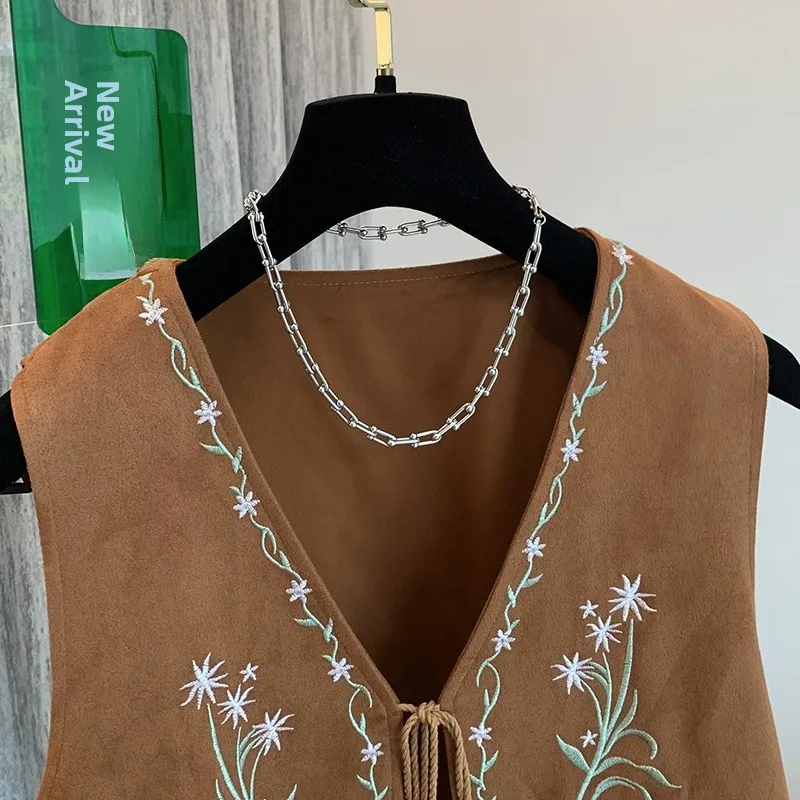 보헤미안 자수 조끼 여행 사진 촬영 레이어링 탑 스커트 봄 시즌 얇은 소재 민소매 루즈핏 폴리에스터 섬유