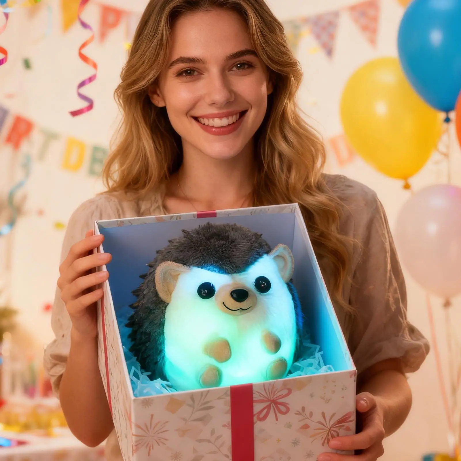 Schattige Egel Knuffels Film Knuffels Schattige Light Up LED Gevulde Egel Pop Baby's Slapen Metgezel Room Decor