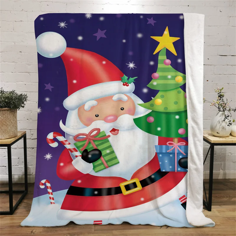 

Christmas Santa Claus Cartoon Blanket Seasonal Used for Sofas, Beds, Living Rooms, Travel Picnics, Gifts, Thin Blankets