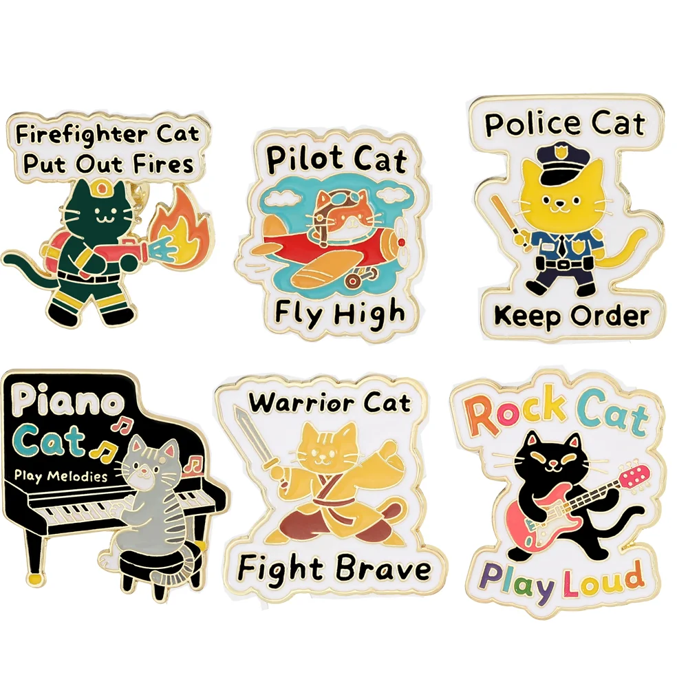 Cartoon Cat Pet Badge English Letter Alloy Oil-dripping Pin Backpack Hat Clothing Pins Decoration Accessory