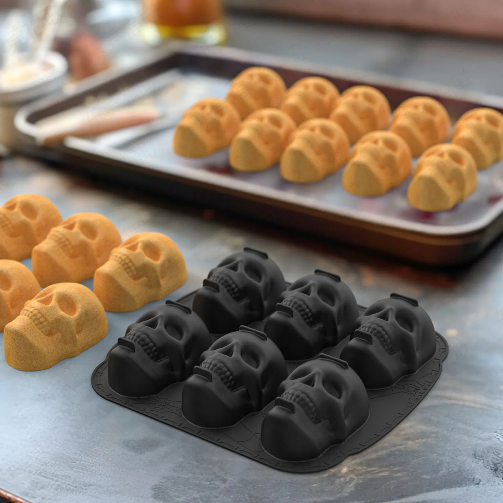 Skull Baking Cake Mold, Skull Head Baking Mold Soft Silicone Skeleton Head Cake Mold for Cake Biscuit Chocolate Candy