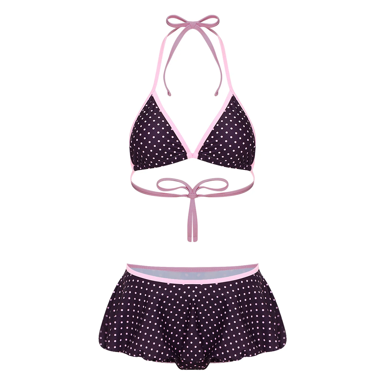 Womens Swimwear Beachwear Bikini Sets 2PCS Swimsuit Removable Pads Swim Tops with Skirted Bottoms for Summer Break Beach Party
