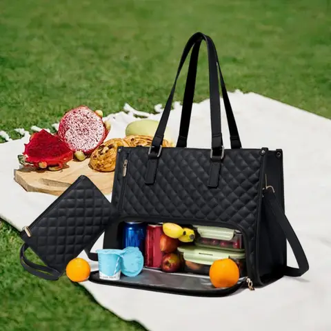 ผู้หญิง 2-in-1 ถุงอาหารกลางวัน Multi-Function ธุรกิจถุงอาหารกลางวันหลายช่อง Quilted กระเป๋าถือพร้อมกระเป๋าสําหรับ Camping Picnic