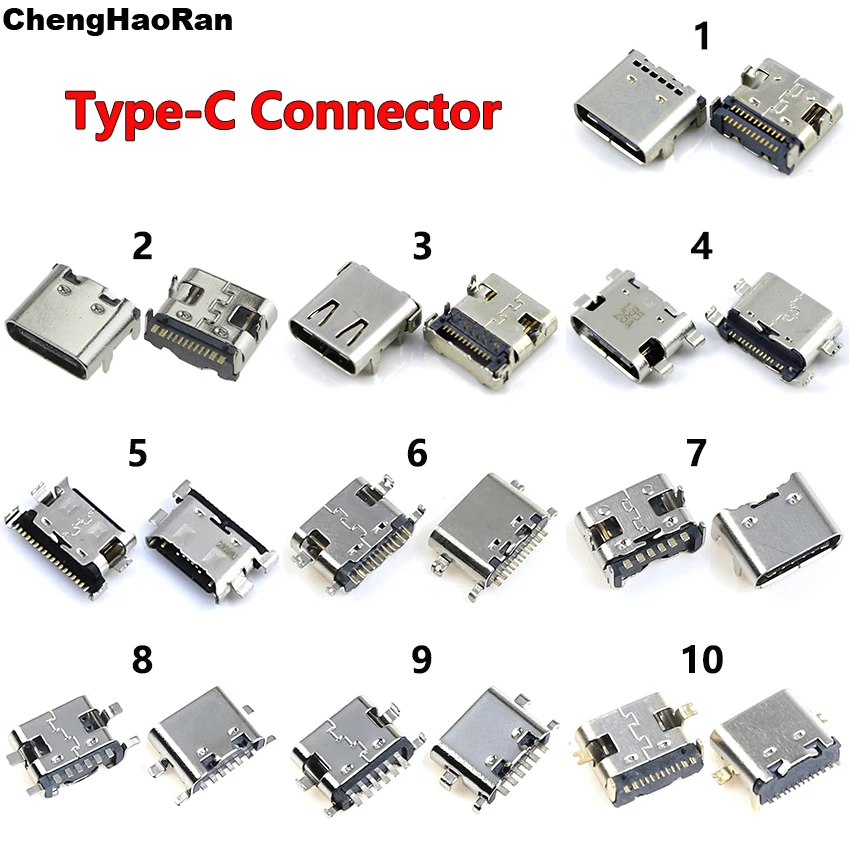 USB 3.1 Tipo C Conector, Ficha de Porta Doca de Carregamento, Tomada Tipo-C, SMD, DIP, Jack Feminino para Xiaomi, Huawei, Samsung, Sony, 10-20Models