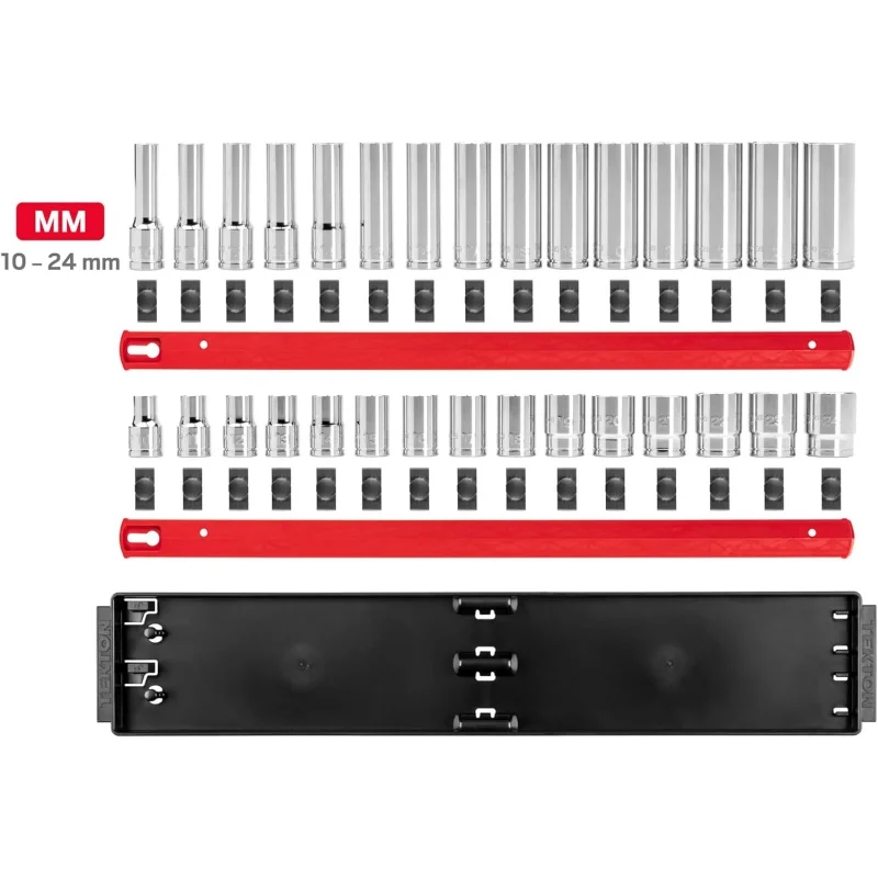  30-Piece (10-24 mm) 1/2 Inch Drive 6-Point Socket Set with Rails| SHD92211