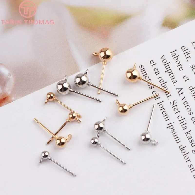 

(4219) 20pcs Ball 4MM with Earring back Brass and Steel Needle Ball Stud Earrings Jewelry Findings Accessories Wholesales