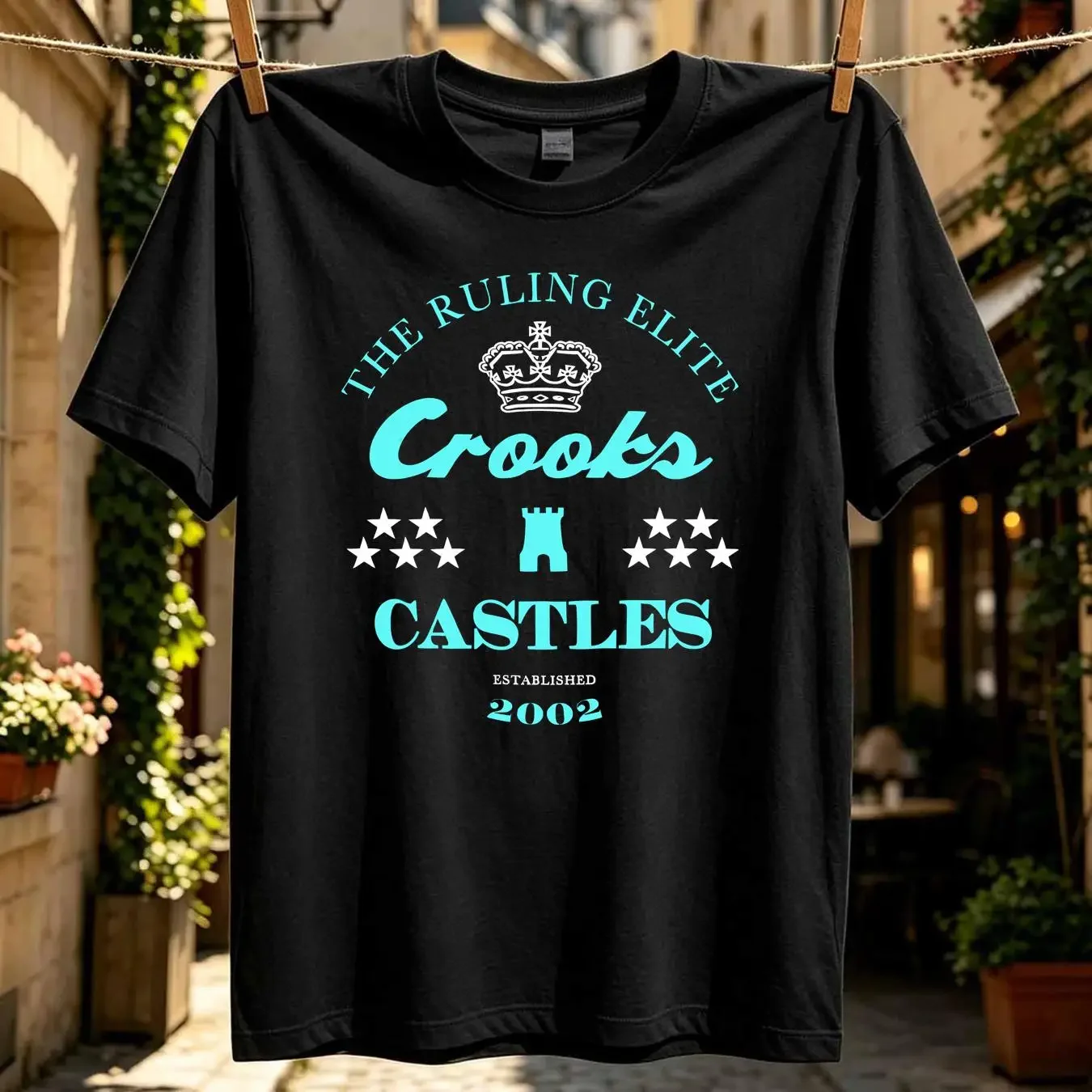 washed T Shirt Crooks Castles The Ruling Elite Large Black vintage Washed Soft graphic Versatile Stylish streetwear Slightly
