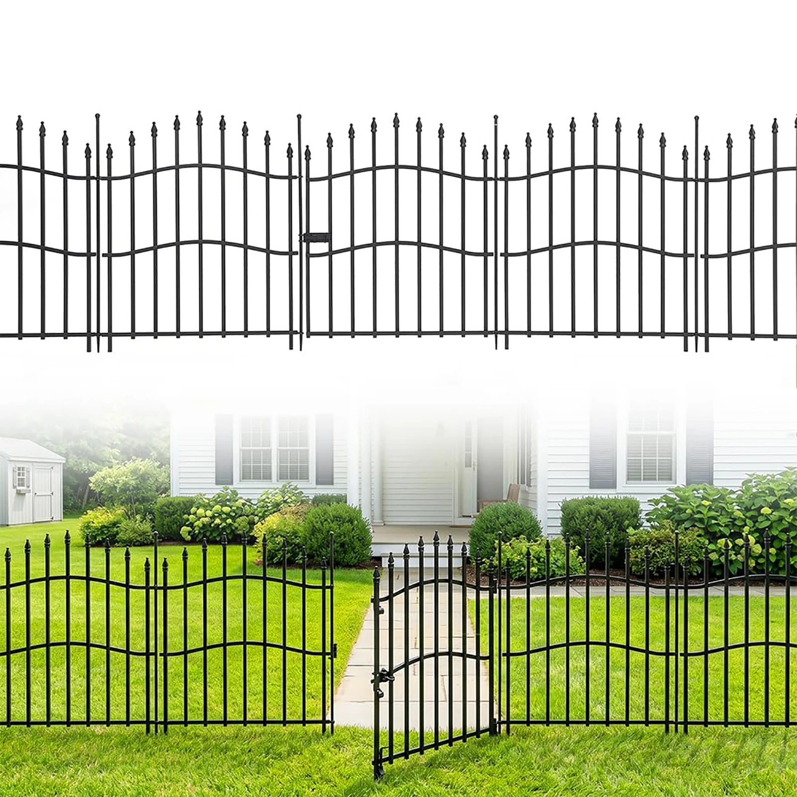32 Inch No Dig Garden Fence 10 Pack, 22FT Metal Animal Barrier Panels With Gate, Decorative Yard Border For Patio Flower Beds