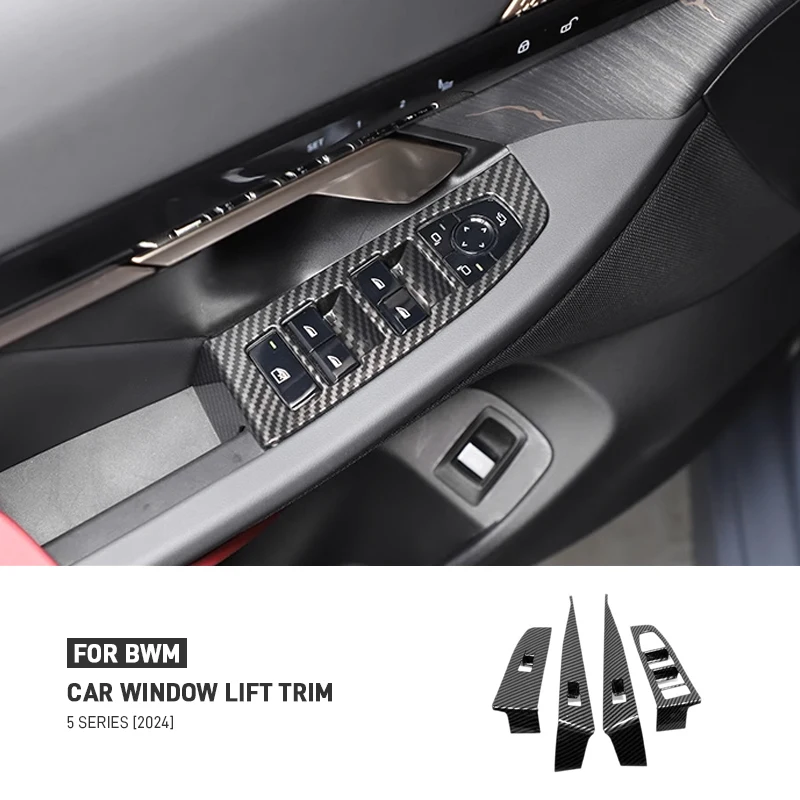 

For BMW 5 Series G60 G68 2024 Real Carbon Fiber Car Window Lift Switch Panel Frame Cover Trim Decoration Stickers Accessories