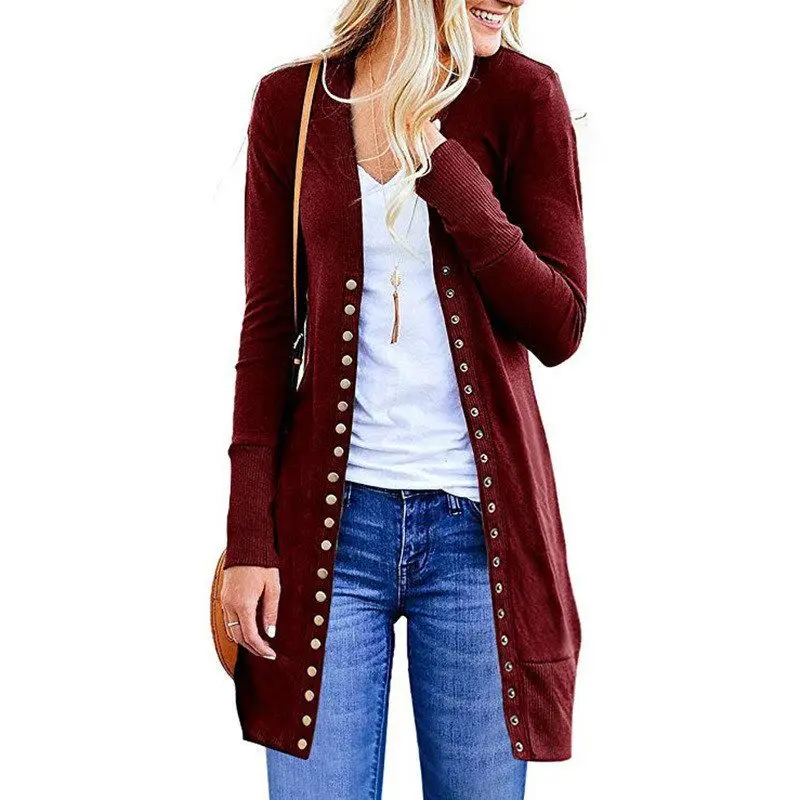 

Faionable Button-Up Ladies' Coat Pure Color Oversize Open Cardigan Mid-Length Warm Polyester Fiber Long Sve Casual Wear
