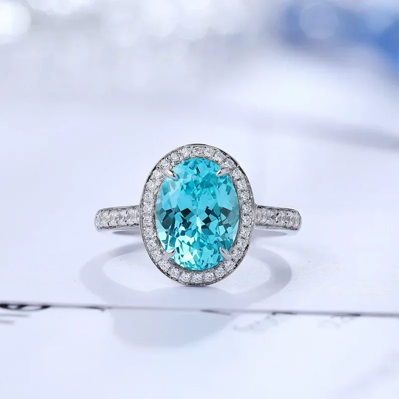 Pirmiana New Arrival 3.95ct Oval Shape Lab Grown Paraiba Sapphire Ring S925 Silver Engagementring for Women