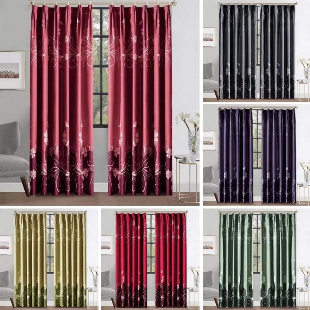 1Pcs Floral Print Window Curtains Sunscreen Heat Insulation Shade Window Drape Punch Free Thickened Home Decoration Curtain