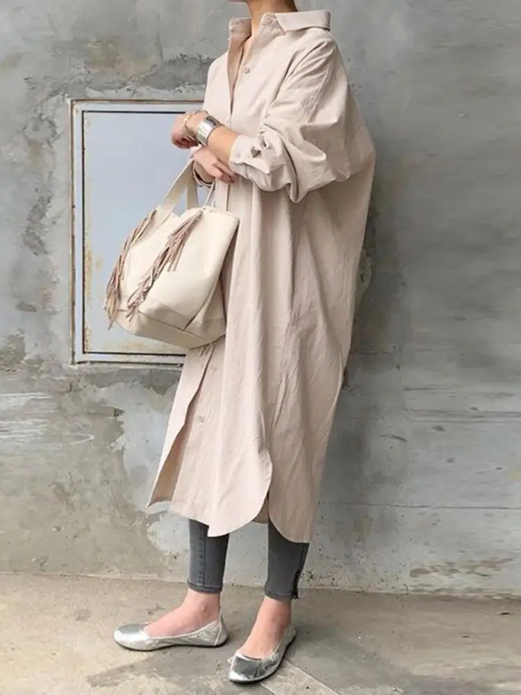 2024 ZANZEA Women Fashion Solid Shirtdress Casual Long Sleeve Sundress Elegant Office Work OL Vestidos Female Lapel Button Robe