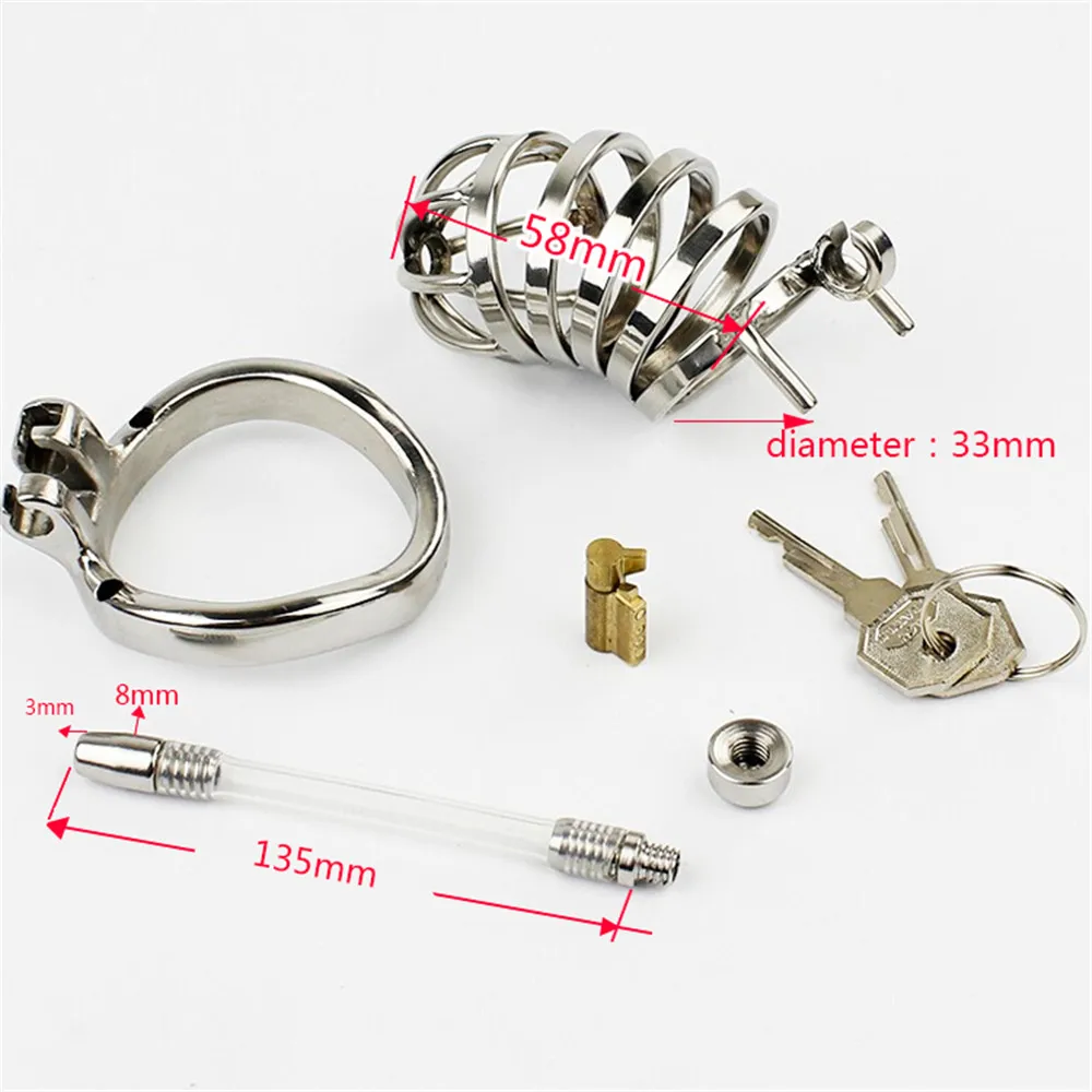 HotX High-quality Metal Cock Cage Lockable Male Chastity Device Catheter Stealth Belt Penis Ring Restraint BDSM Sissy Adult Toy