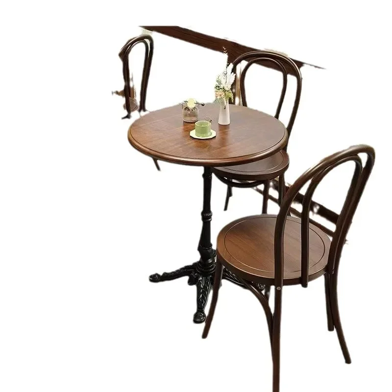 

Cafe solid wood table and chair combination, American retro commercial bistro leisure Internet celebrity round table, cater
