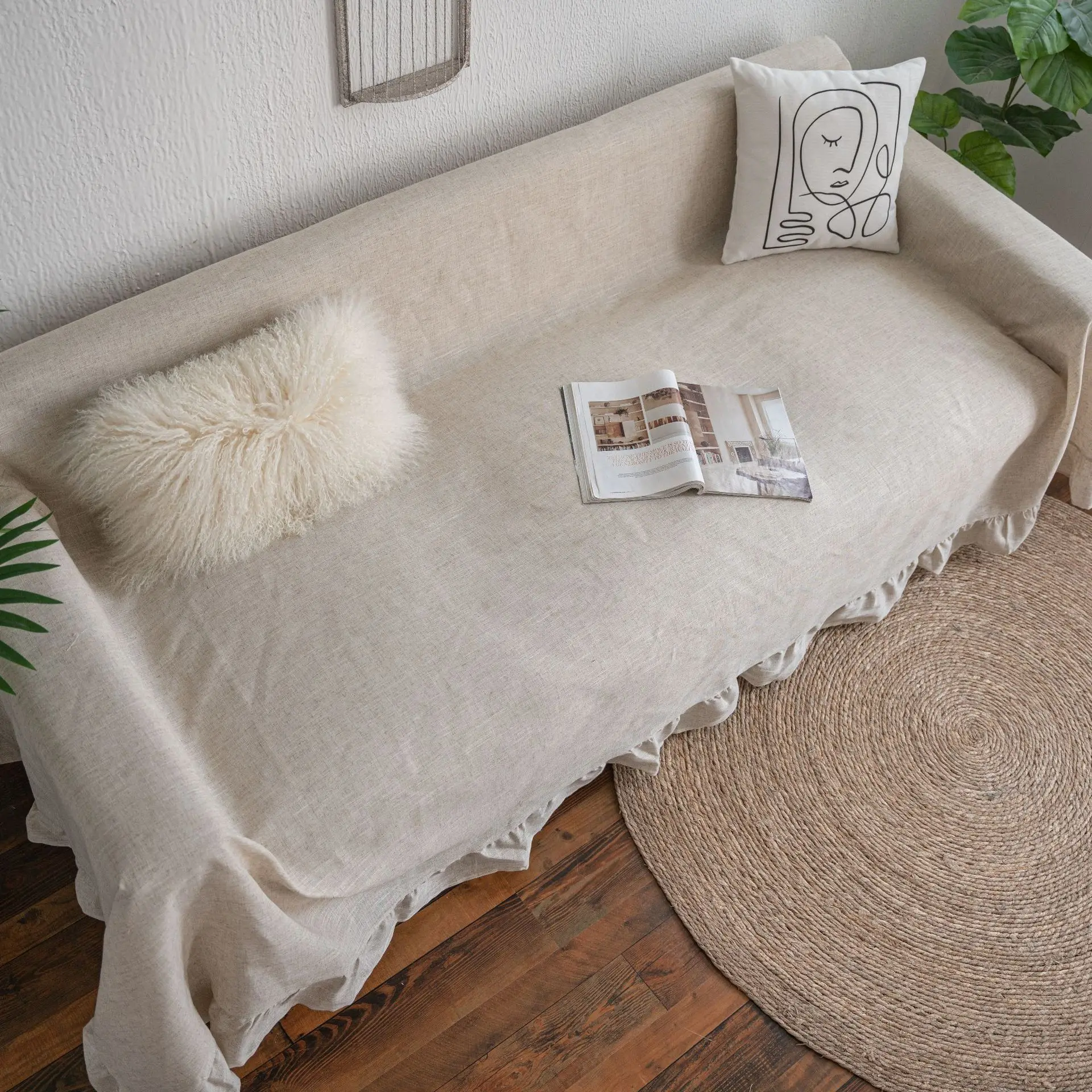 Sofa Cover Plain Color Garden Flounces Elegant Multi Functional Couch Chair Cover Thick Retro American Factory Direct Supply