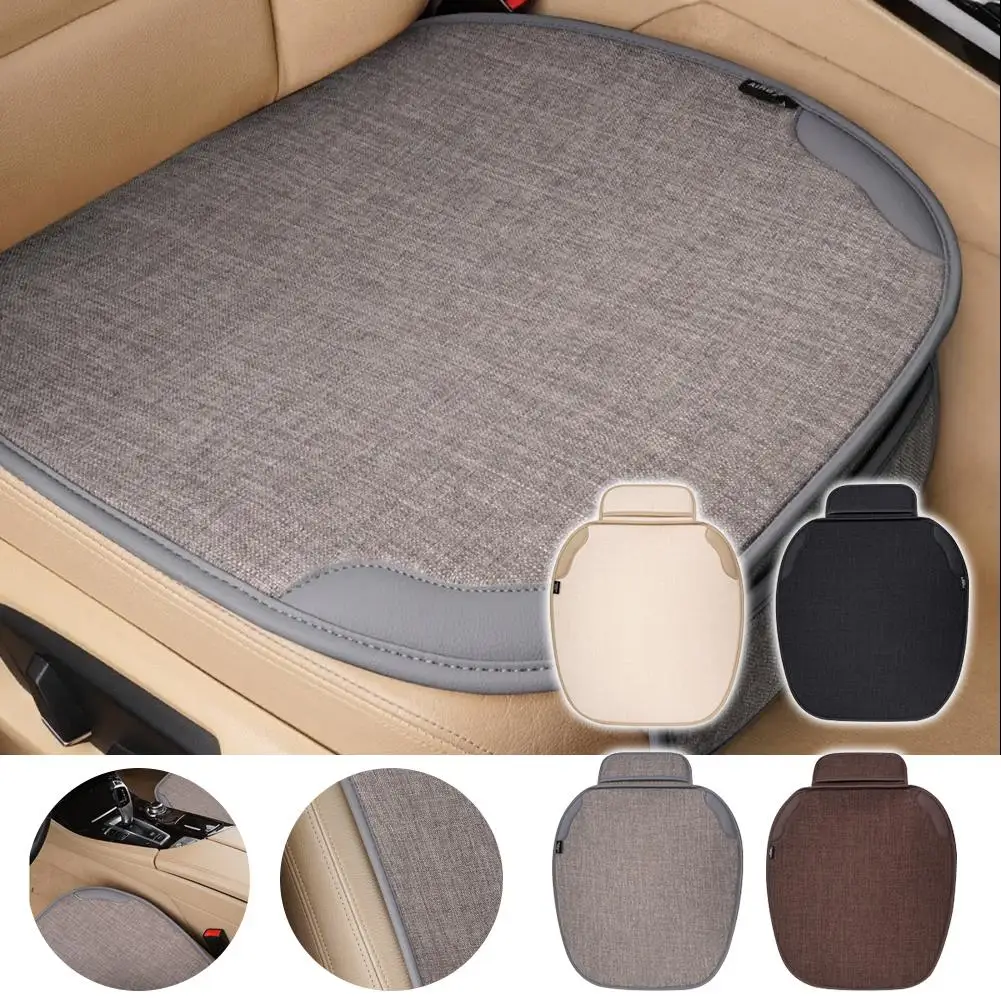 Funda de lino transpirable para asiento de coche, 1 piezas, Universal, para las cuatro estaciones, cojín delantero, Protector automático, H6A8