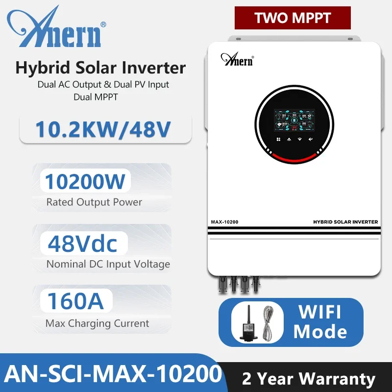 10.2KW 8200W 10200W Off Grid Dual MPPT Omvormer Hybride 160A 230V Zuivere Sinus DC 48V voor Batterijlader