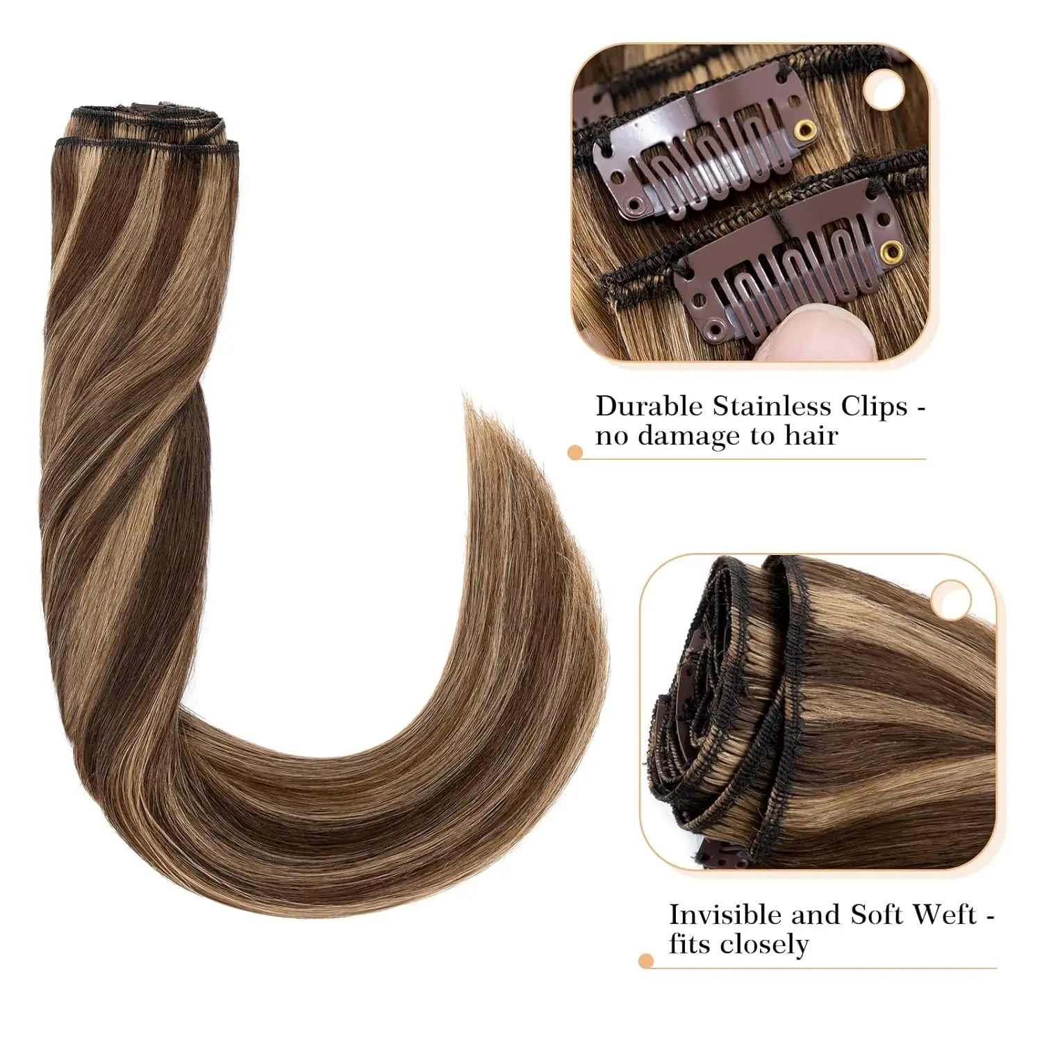 Straight Double Weft 120G Clip In Human Hair Extensions #4/27 Brazilian 8Pcs/Set Full Head Human Hair Clips Natural Color #1B