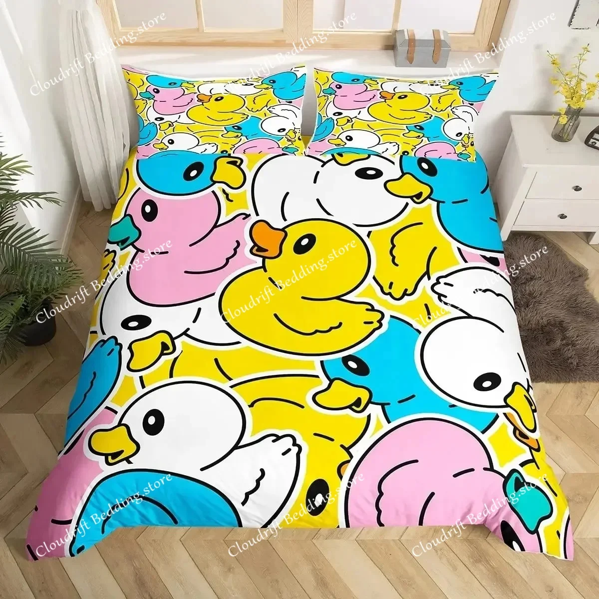 

Animal Colorful Duck Bedding Set Kids Ducks Duvet Cover Set Graffiti Rustic Comforter Cover Farmhouse Quilt Cover