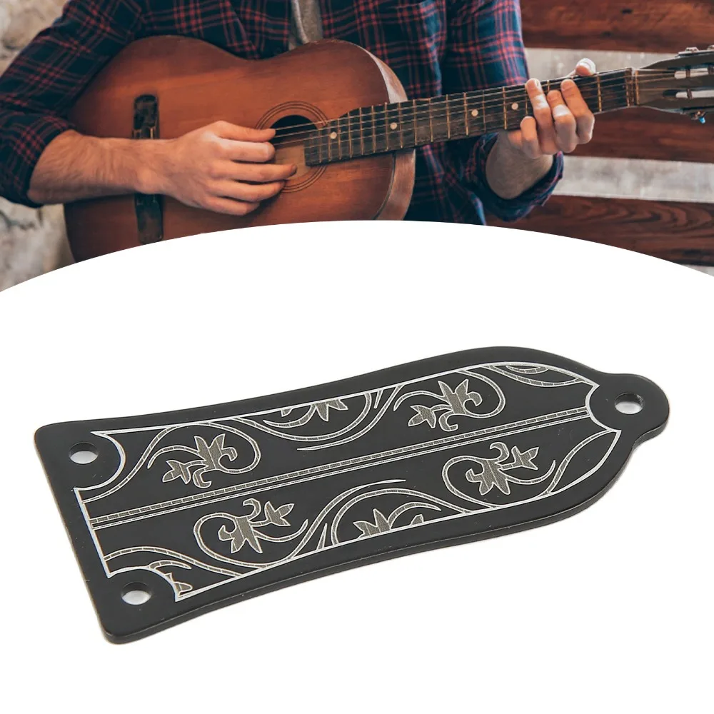 ​Black ​Truss Rod Cover​ With Screws ​Bell-Shaped​ ​Metal Cover Plate​ ​Flower Pattern​ ​Guitar Truss Rod Cover​