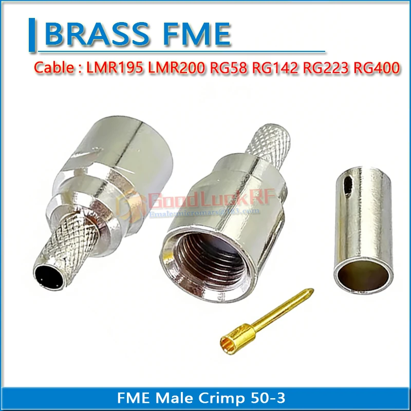 FME Male Crimp for LMR195 LMR200 RG58 RG142 RG223 RG400 50-3 Coaxial Silver Copper 50 ohm RF Connector Adapter