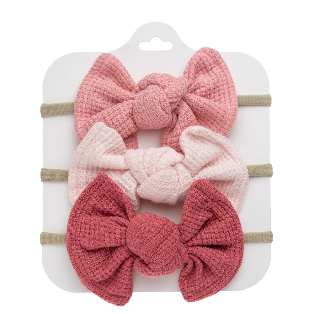 3Pcs/Set Sweet Bow Baby Headband Elastic Nylon Hair Bands Crochet Knitted Newborn Headwear Infant Top Knotted Non-Wave Headwraps