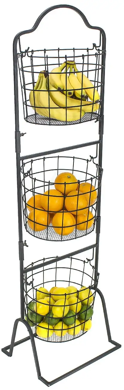 3-Tier Wire Market Basket Stand for Fruit,Vegetables,Toiletries, Household Items, and More, Stylish Tiered Serving Stand Baskets