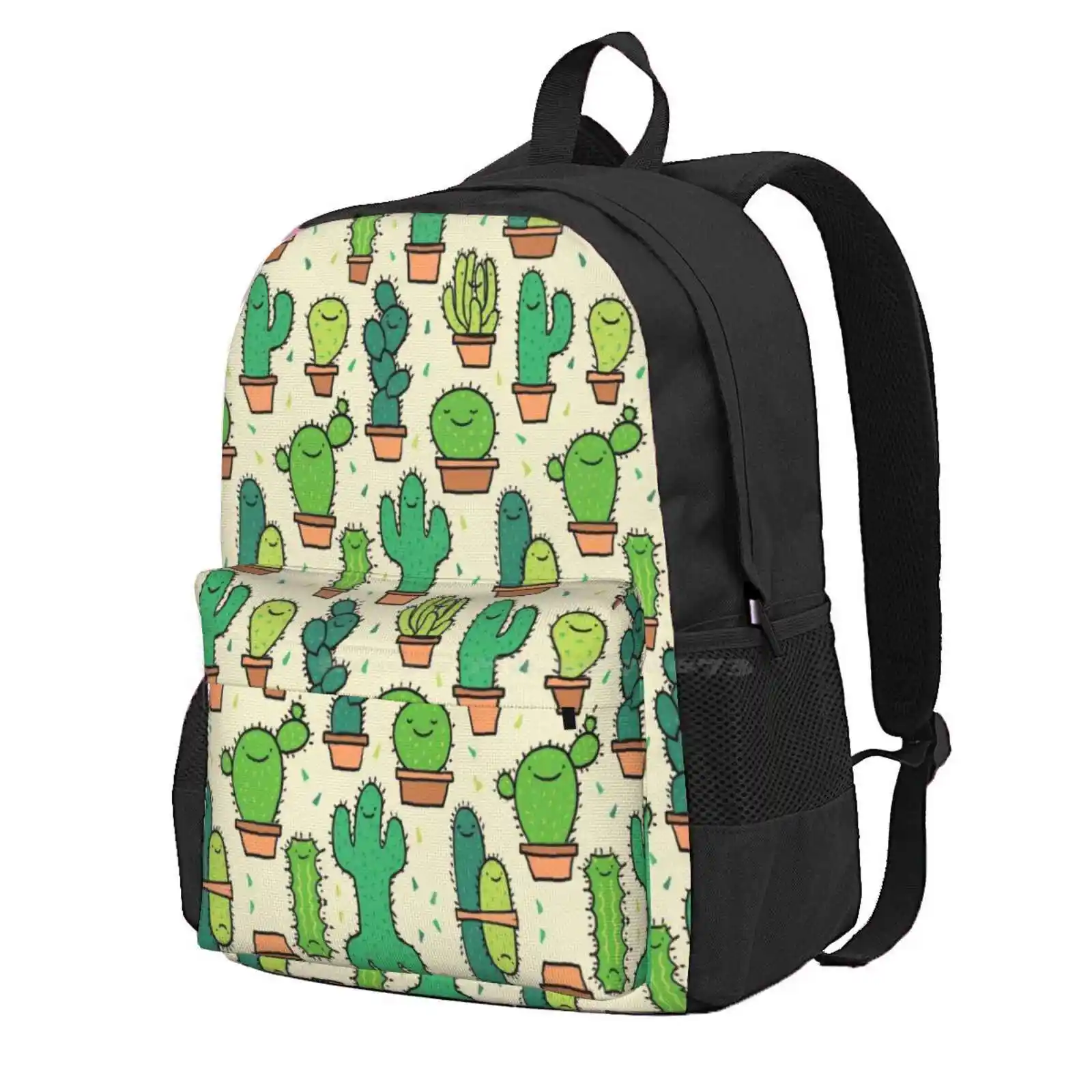 Cute Happy Cactus Cacti Pattern Tan Background Hot Sale Schoolbag Backpack Fashion Bags Cartoon Cactus Pattern Cacti Pattern