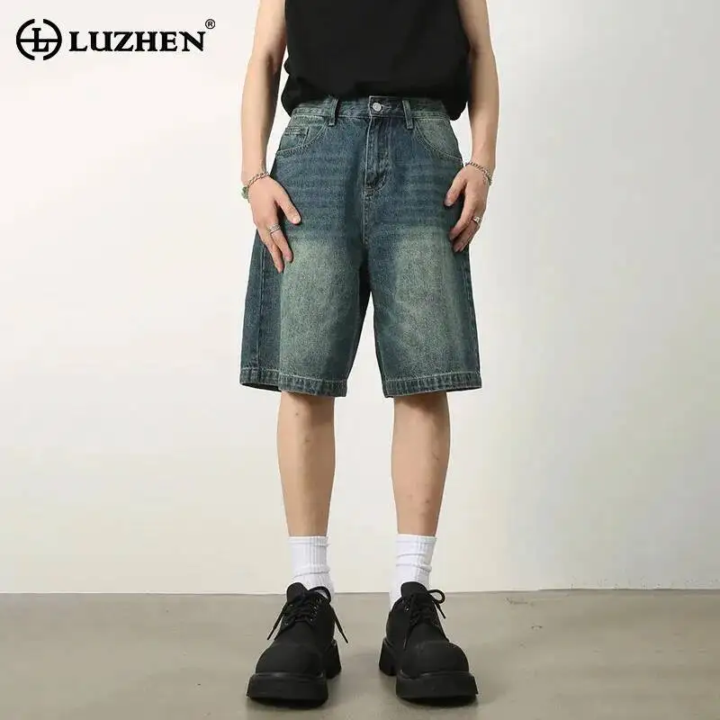 LUZHEN 2026 New Stylish Niche Straight Denim Five-pointed Pants Men's Handsome Original Straight Tube Casual Shorts Jeans JY7978