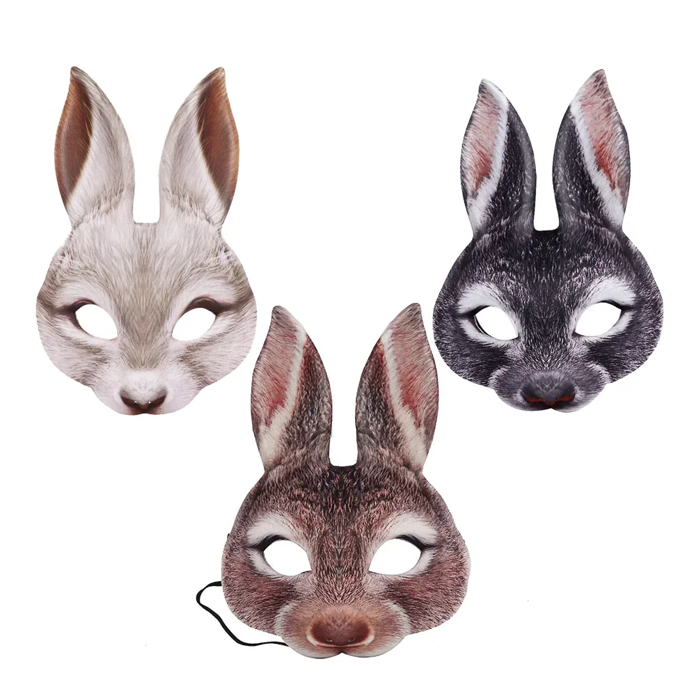 Realistische Kaninchenmaske Maskerade Frohe Ostern Kostüm Requisiten 3D Tier Halbgesichtsmaske für Erwachsene Cosplay Halloween Dekoration Zubehör – Detail 3