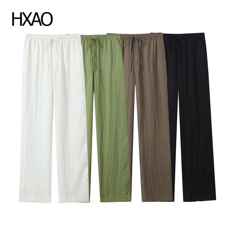 

HXAO Women's Pants Summer Woman Fluid Pants Spring Baggy Pants Woman Trousers High Waist Wide Leg Pants Female Loose Slack 2024