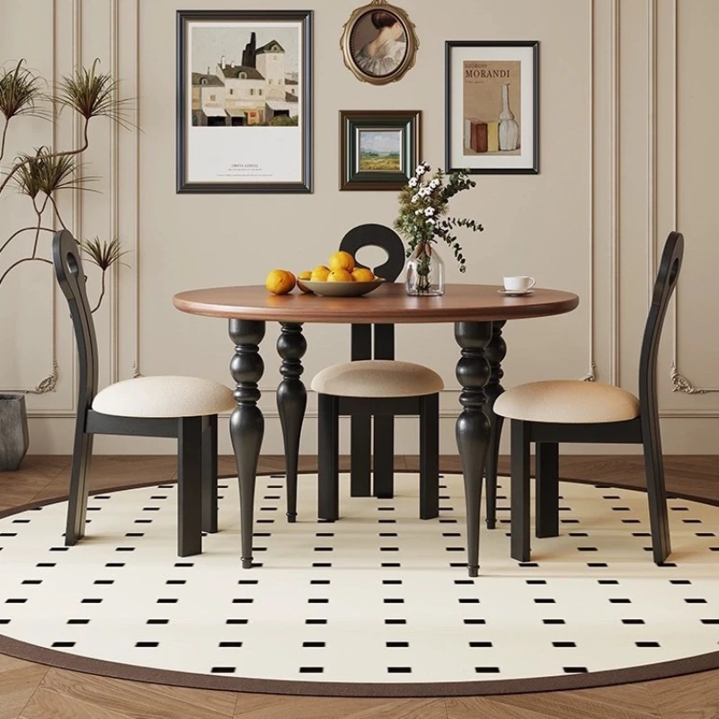 

Retro round solid wood dining table Chinese antique home restaurant French simple dining creative log coffee