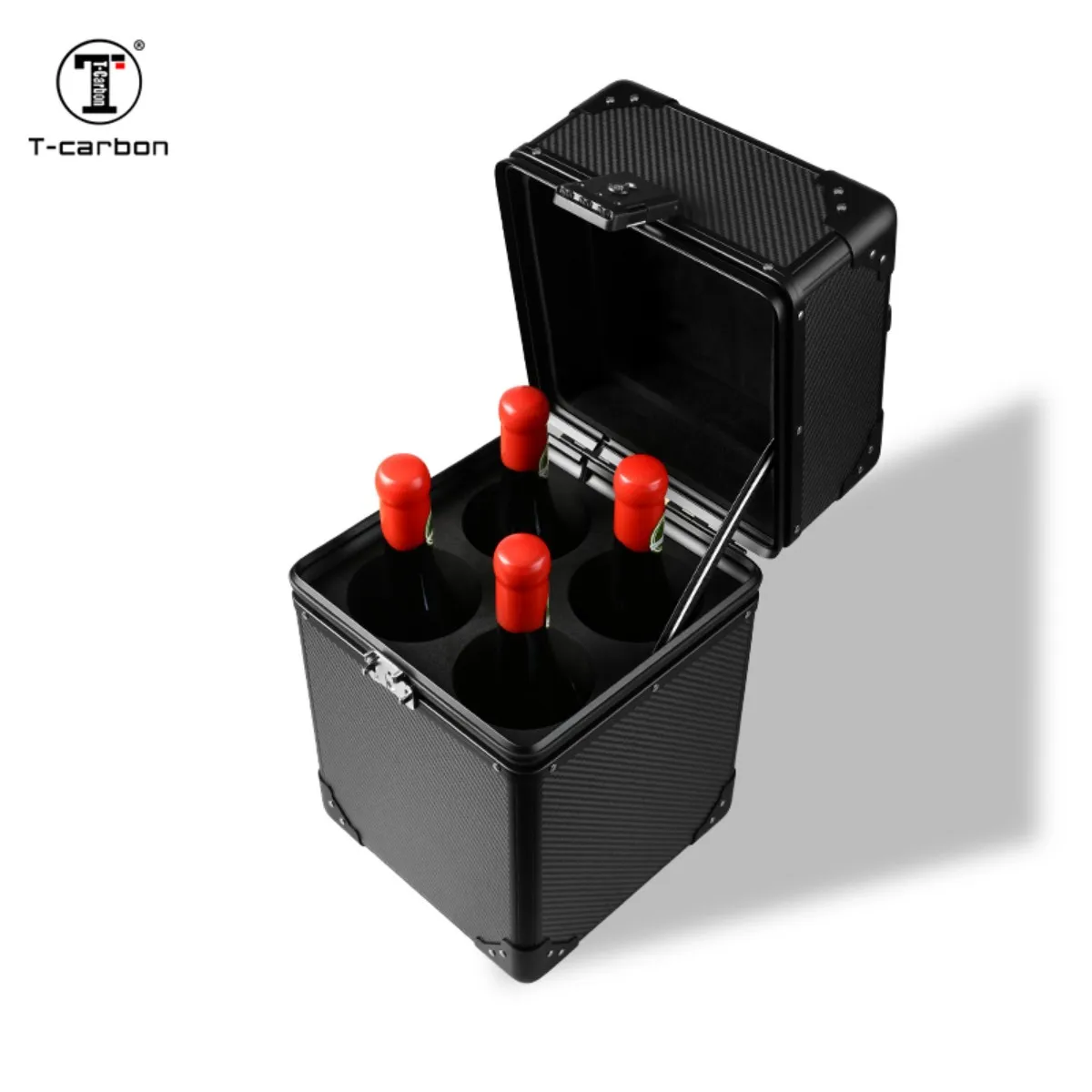 Wine Bottle Box Carbon Fiber Box 4 Red Wine Tote Carrier Handle Travel Case Shell Pouch For Travel Parties Outing T-carbon