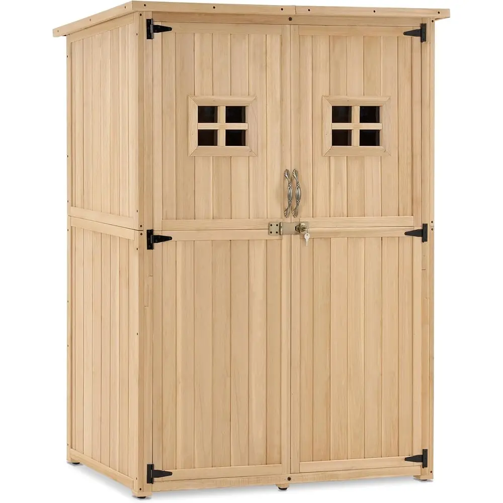 

Extra-Large Beige Outdoor Storage Cabinet with 2 Shelves, Secure Garden Shed for Tools and Patio, 1911
