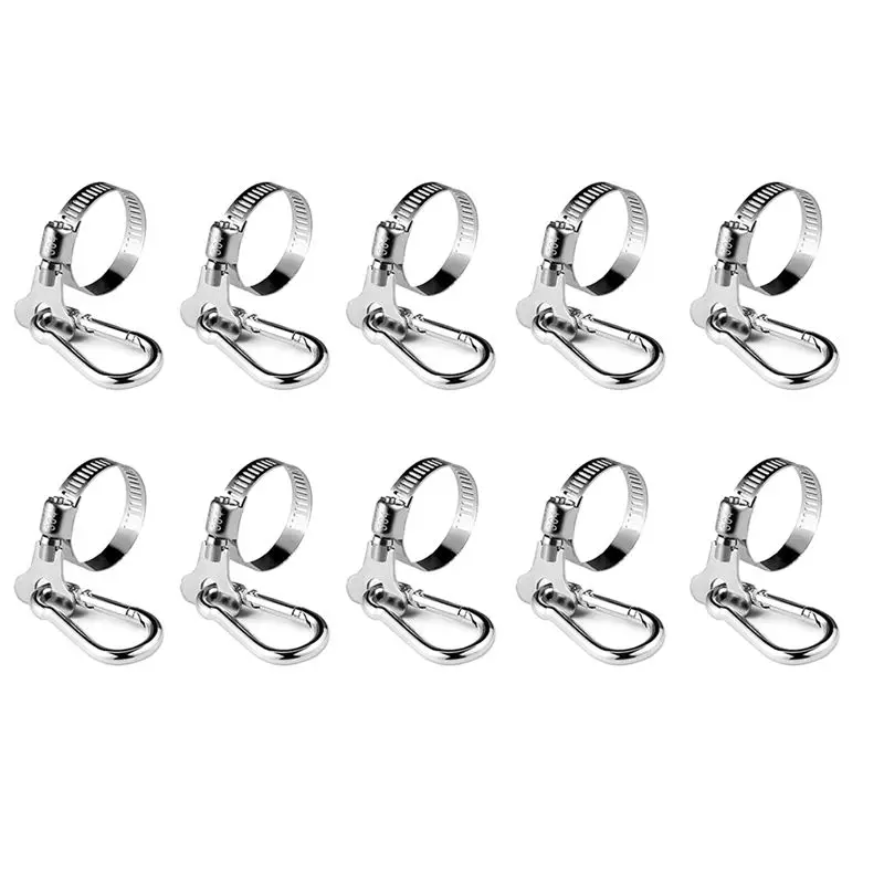 ABKL-10Pcs Flagpole Rings With Carabiner Clamp For Vehicle, Boat, Garden 18-32Mm Adjustable Diameter