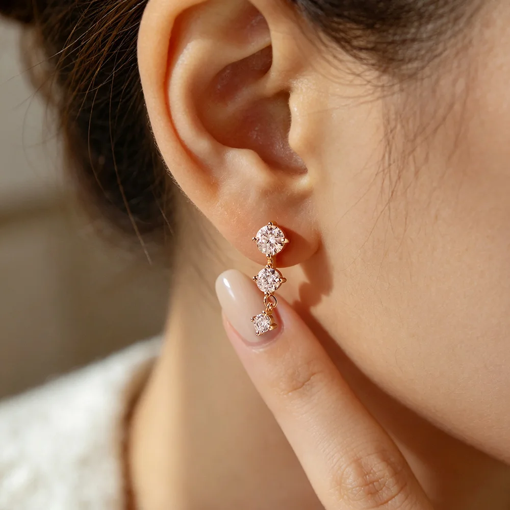 OEVAS 1.8cttw 3-5mm D Color Moissanite Diamond Drop Earrings For Women 925 Silver 18K Gold Plated Wedding Bridal Fine Jewelry