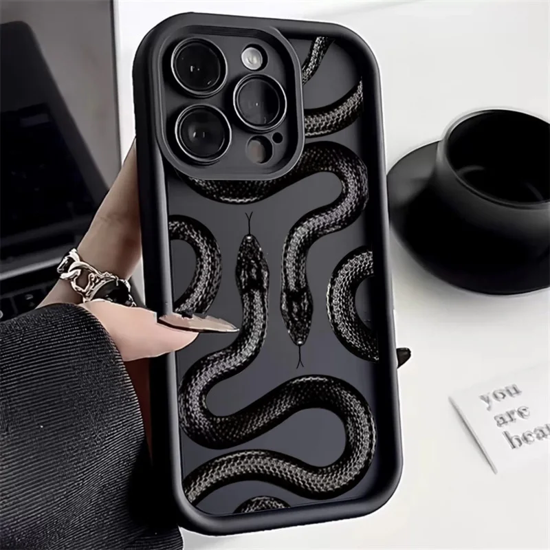Schwarze Schlangenmuster-Handyhülle für iPhone 17 16 15 14 Pro Max 13 12 11 XS X XR 7 8 Plus 17Air Stoßfeste Weiche Silikonhülle