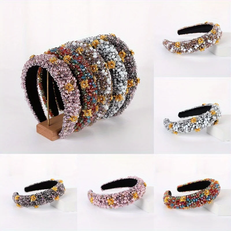 

Wide Crystal Headband with Elastic Anti-Slip Design Luxury Hair Hoop for Women Special Occasions Daily Use Hair Accessories