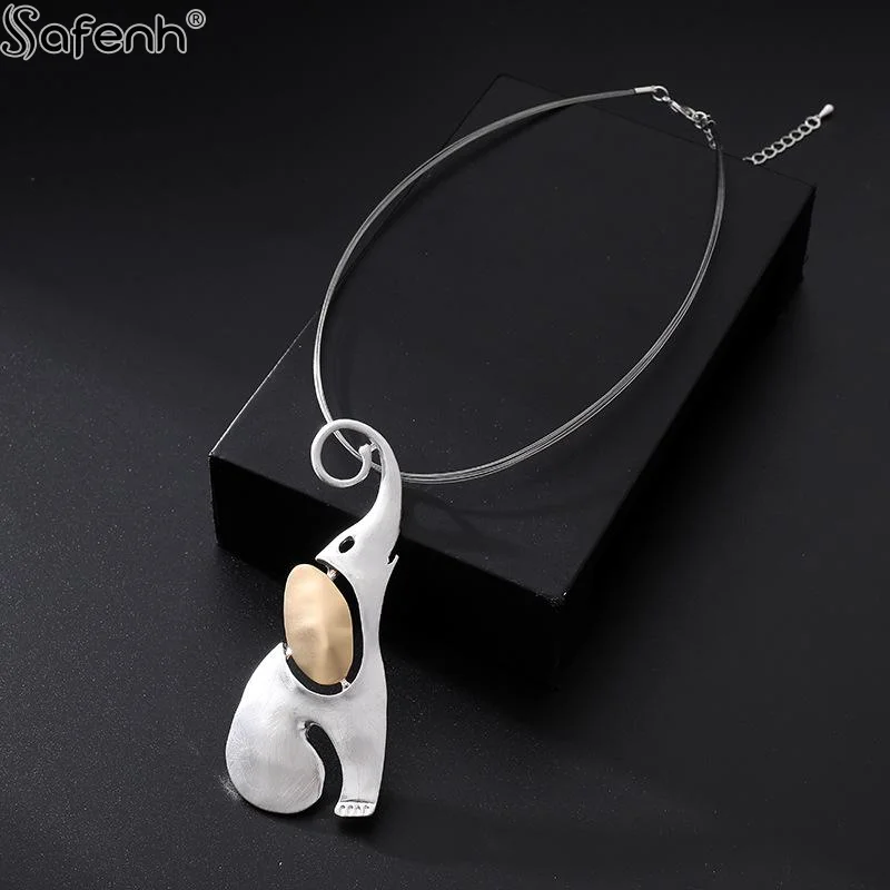 1pcs Vintage Elephant Shape Collares Neck Chokers For Women Niche And Unique Animal Suspension Pendants Necklace Jewelry Gift