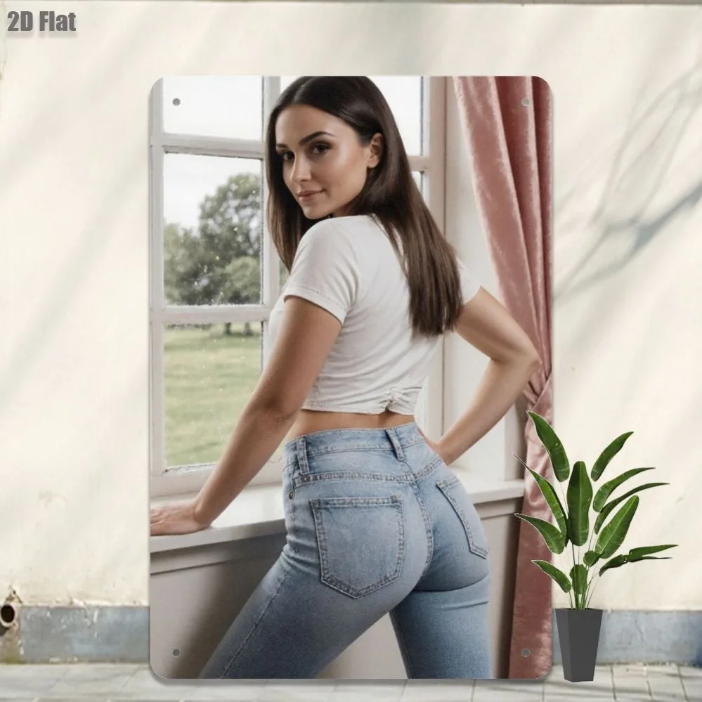 2D Metal Wall Sign for Women, Retro Western Decor with T-Shirt & Jeans Art, Heavy Duty Iron Home Office Cafe Gift for Christmas