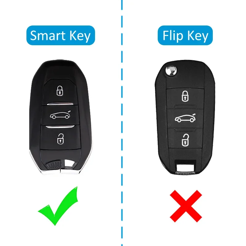 Carbon Fiber Smart Key Fob Cover Case Chain Ring For Peugeot 308 508 2008 3008 5008 Citroen C3 C5 Aircross DS 9 3 7 Crossback image 2