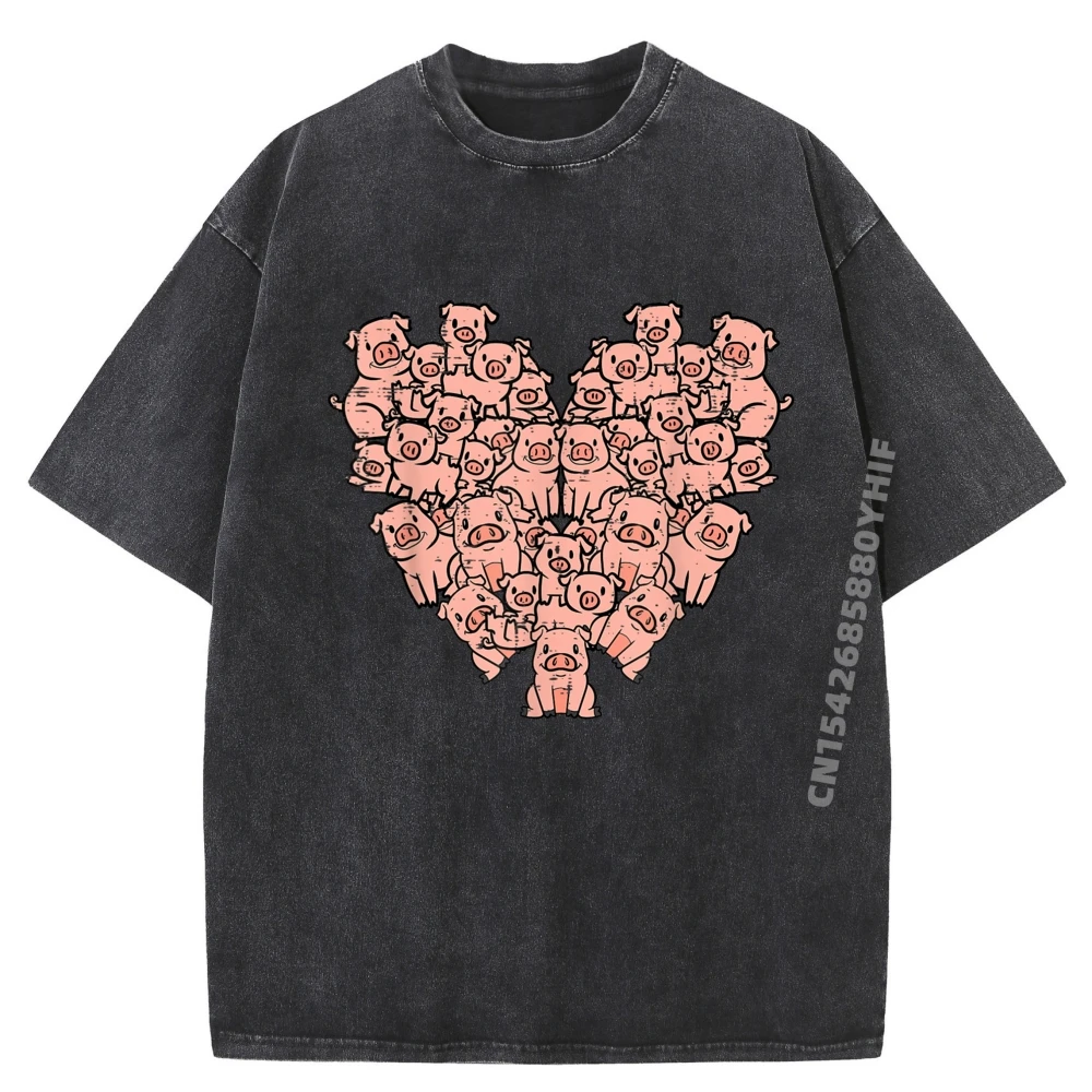 

Pigs Heart Shape Cute Love Hog Swine Girls Graphic Shirts Winter Mens Funny Washed T Shirt England Style